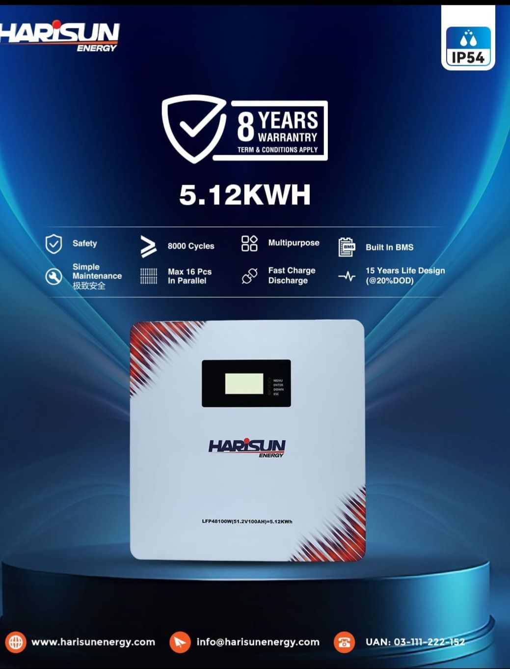 Harisun 51.2V (5kW) 100Ah Lithium Battery